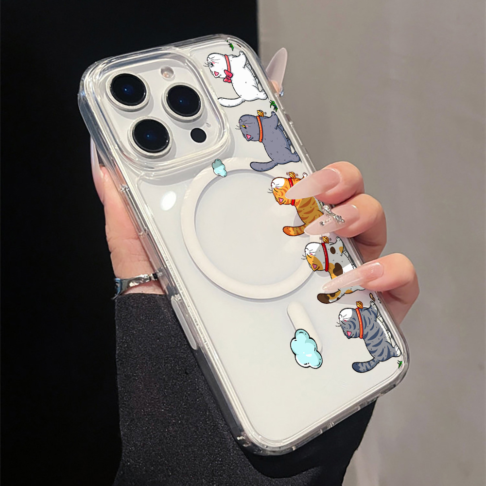 Apple Iphone 16 - Sevimli Karikatür Kedi Desenli Şeffaf Telefon